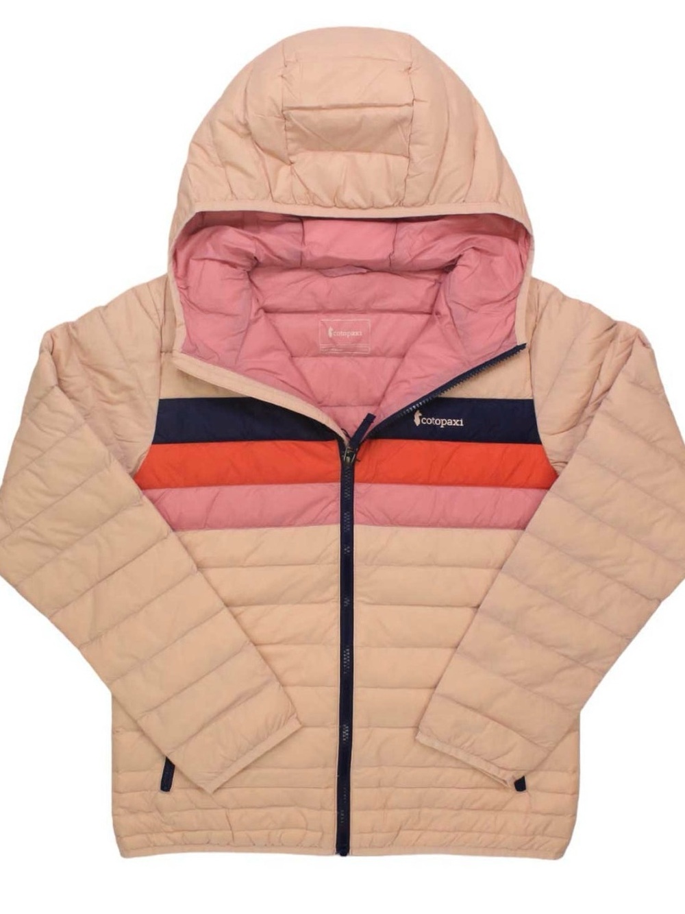 Kids Cotopaxi Fuego Down Hooded Jacket Pink Retro Stripe Puffer Coat Size XL